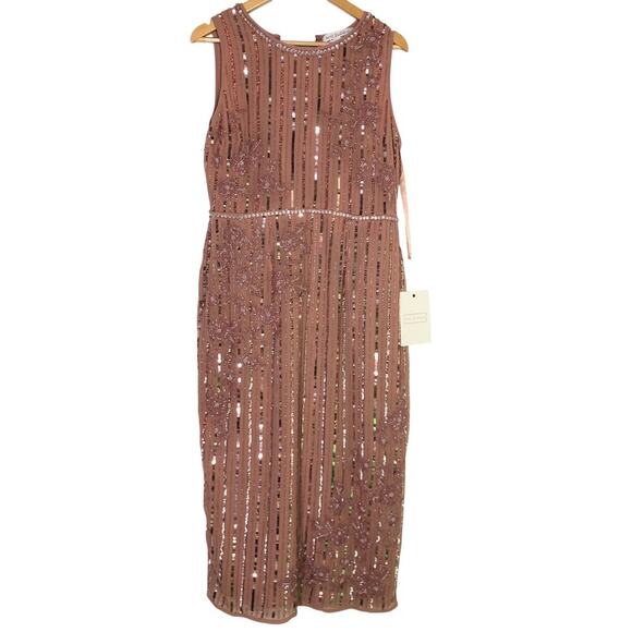 Mac Duggal 70260 Dress Floral Beadwork Sleeveless Midi Sheath Rose Pink NWT 10 - Picture 3 of 8